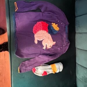 Mini Boden Purple Sweater with Colorful Sheep Design